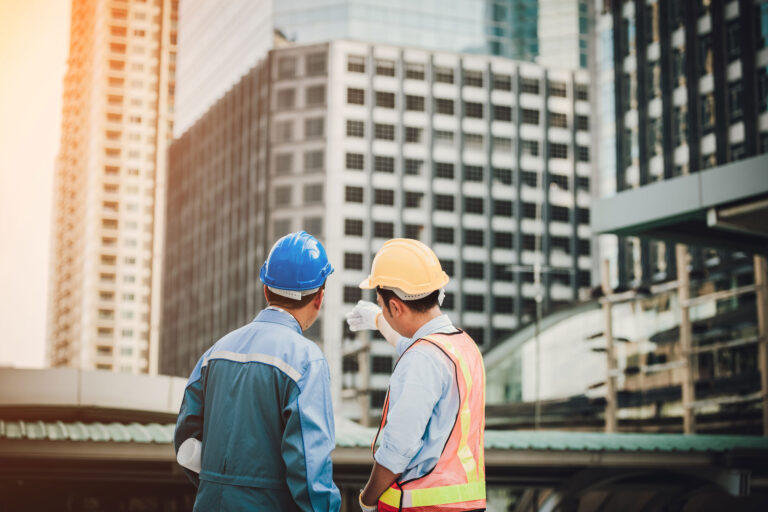 architect and engeneer on construciton site,Construction manager and engineer working on building site